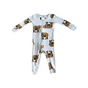 Carter’s Baby Long Sleeve Bear Print One Piece Zip Up Cotton Pajamas. 12 Months.